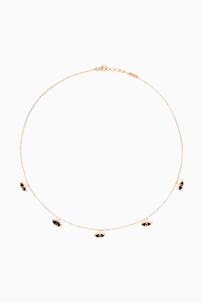 Eye Charm Necklace in 18kt Yellow Gold, Black