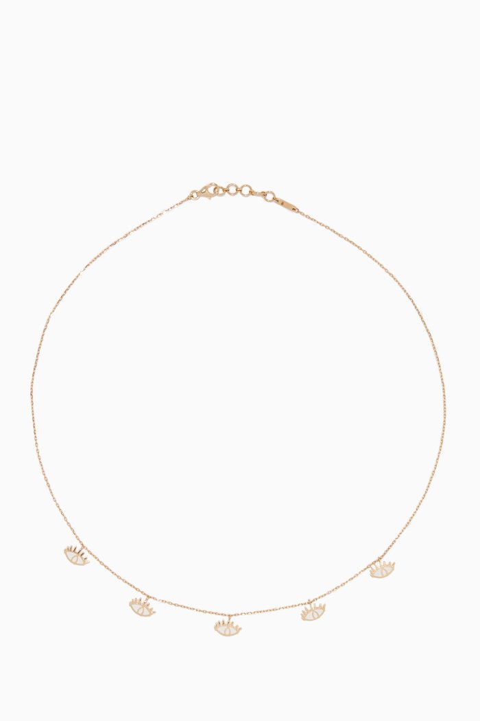 

Yellow-Gold & White-Enamel Eye Charm Necklace