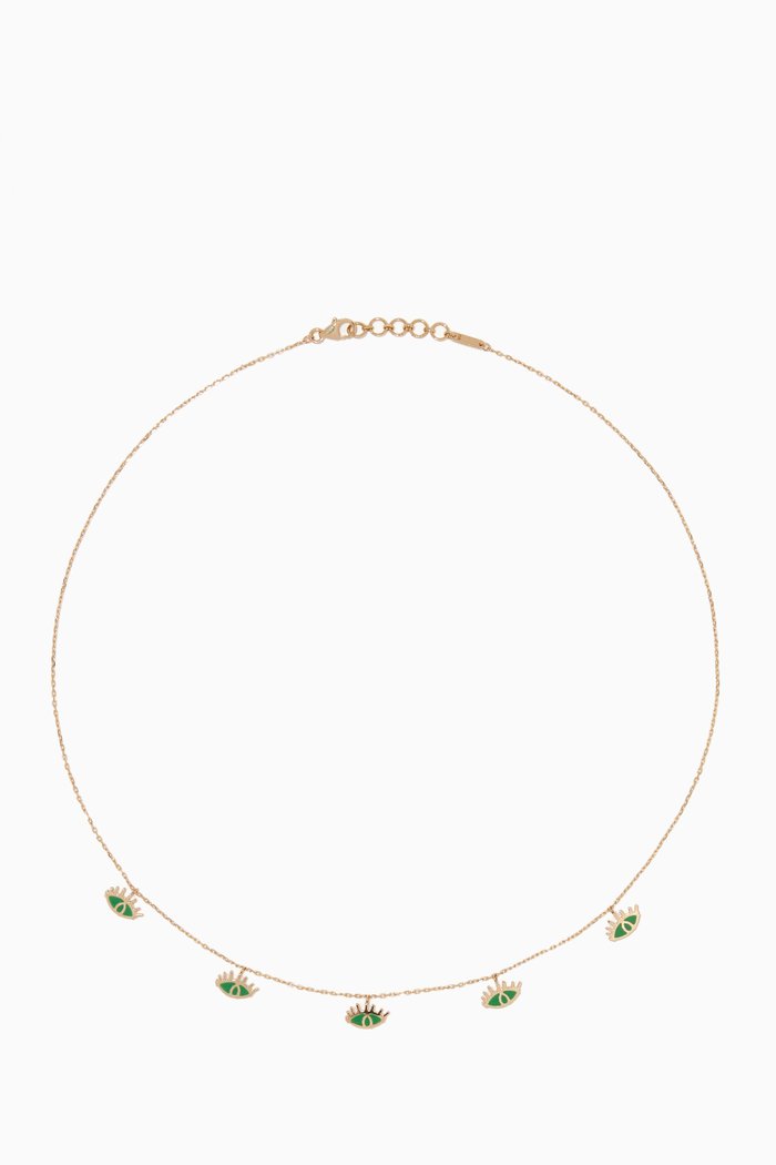 

Yellow-Gold & Green-Enamel Eye Charm Necklace
