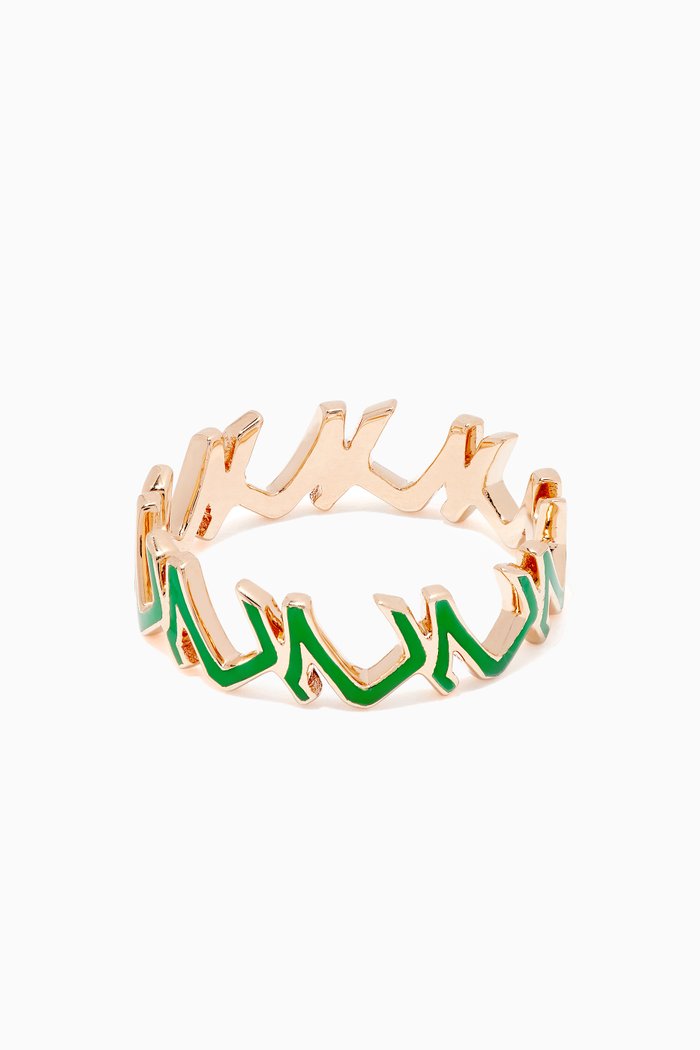 Yellow-Gold & Green-Enamel Haa Ring