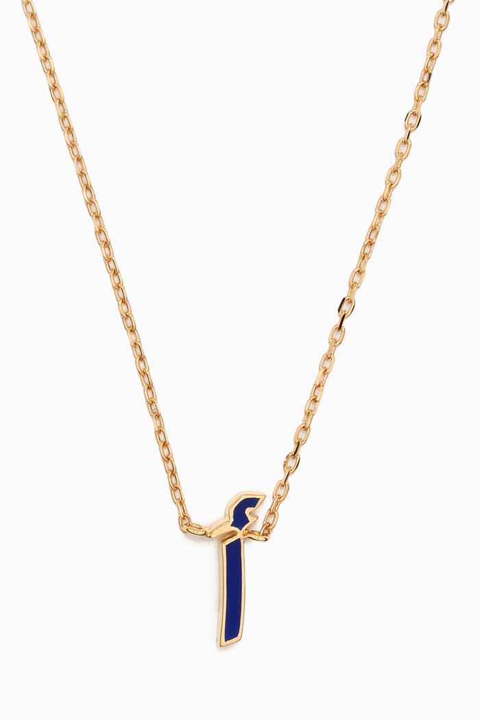 Alef Necklace in 18kt Yellow Gold, Blue