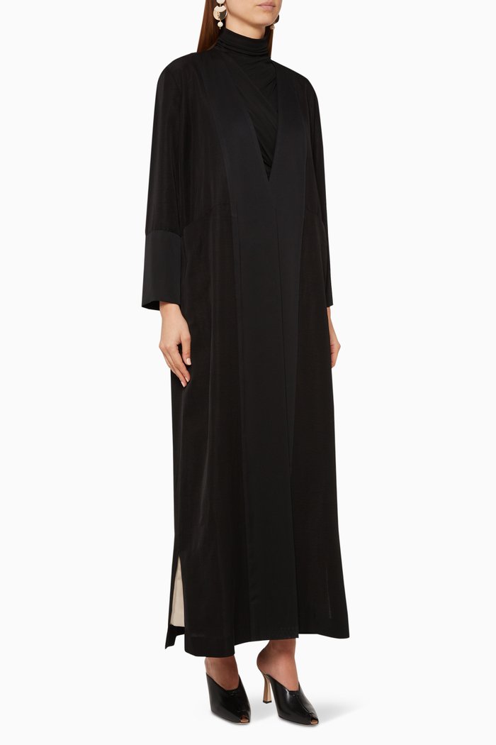 

Ribbed Front Panel Abaya, Black