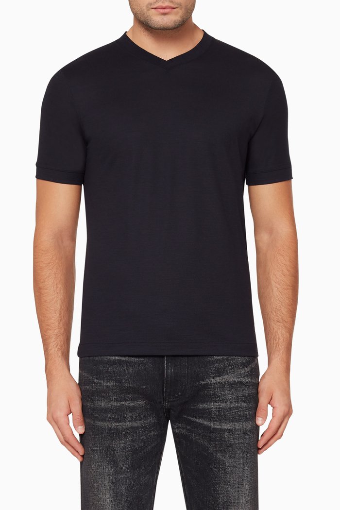 

V-Neck Wool T-Shirt, Blue