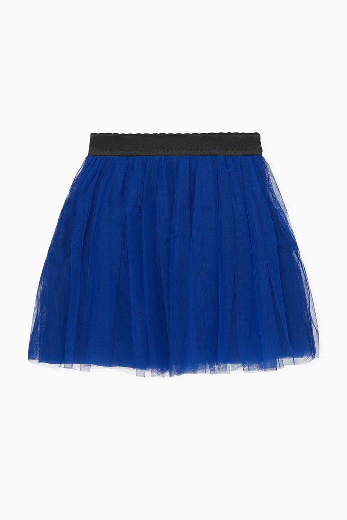 

Pleated Tulle Midi Skirt, Blue