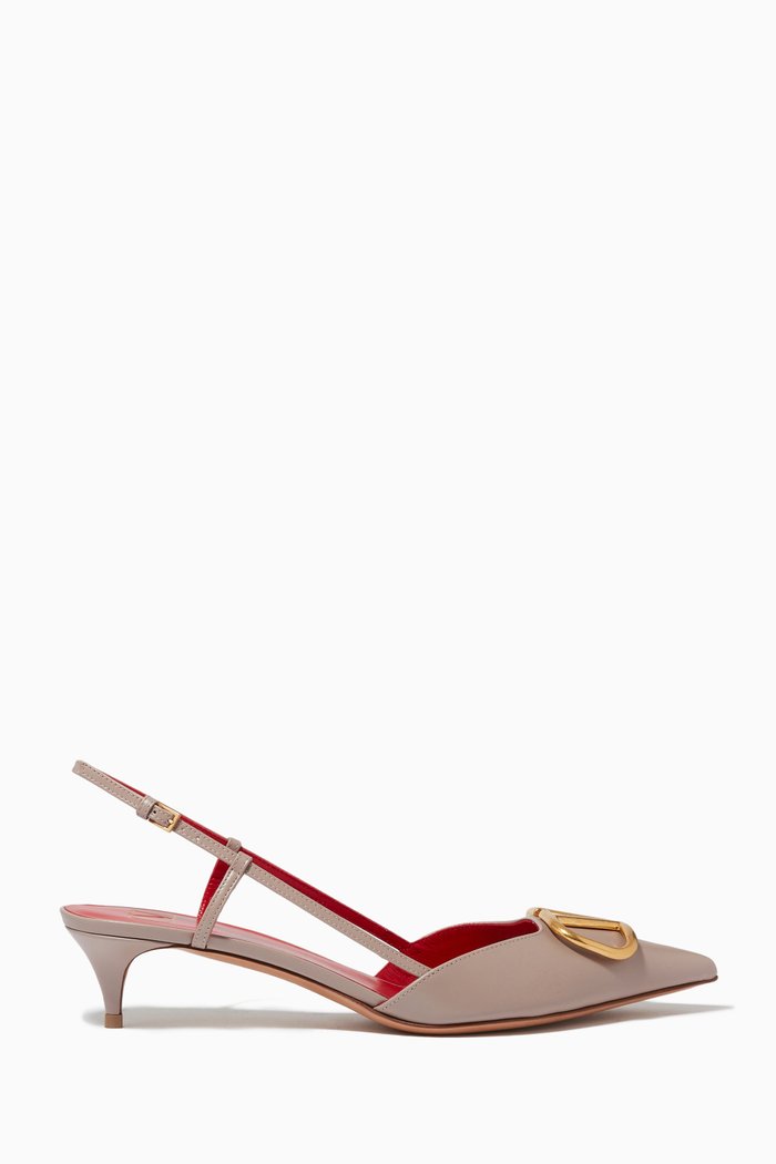 

Valentino Garavani VLOGO 40 Slingback Pumps in Leather, Neutral