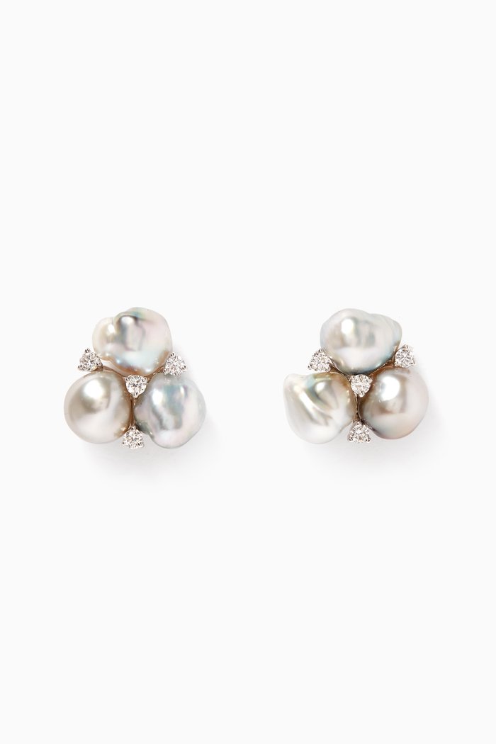 Keshi Trefle Pearl & Diamond Earrings, Silver