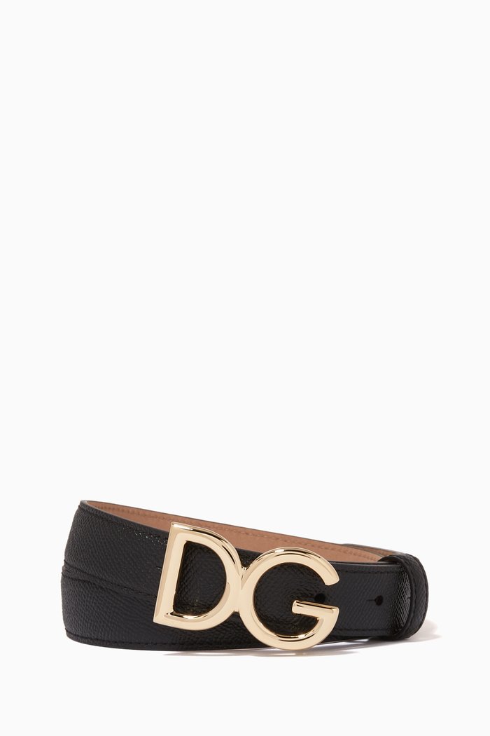 

Logo Belt in Dauphine Leather, Black