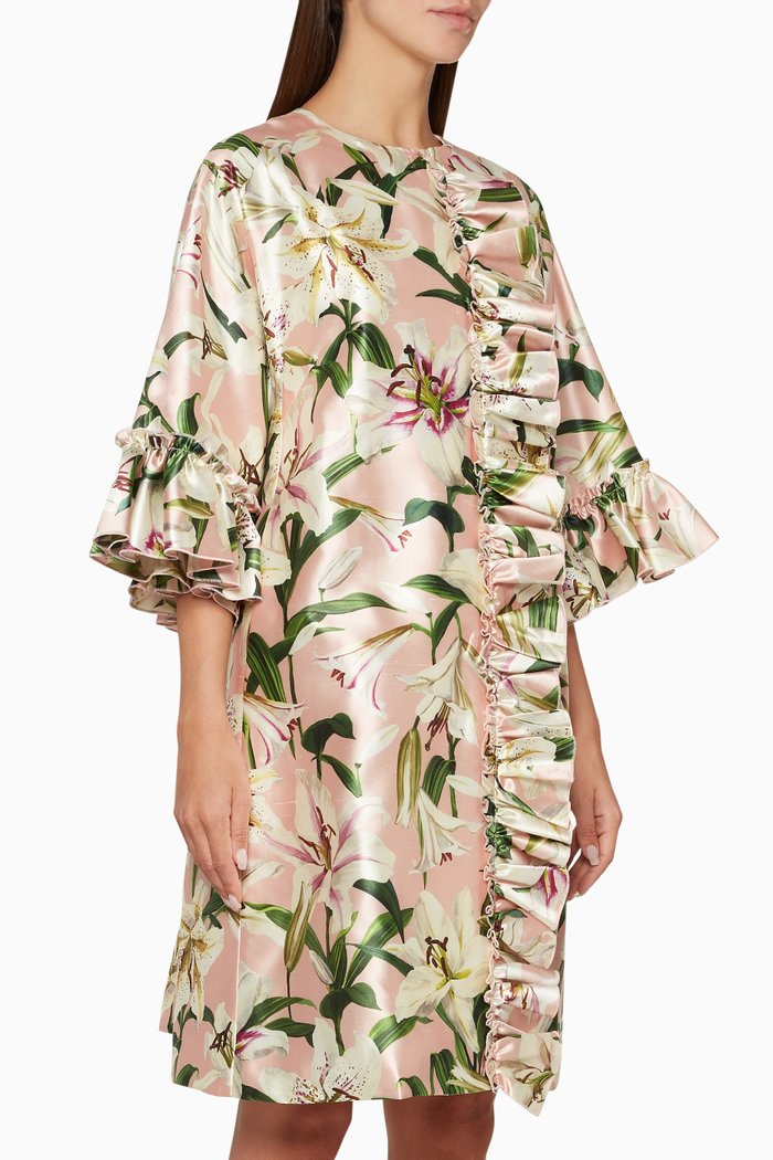 

Lily-Print Silk Shantung Coat, Pink