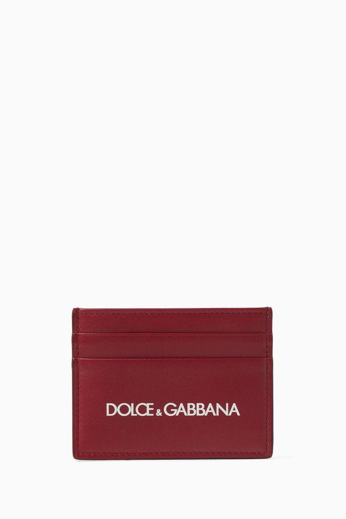 

Logo Printed Calf Leather Card Holder, Black