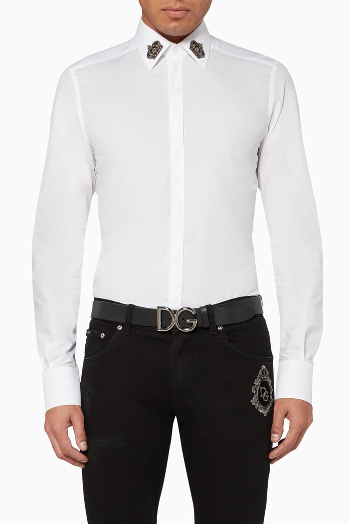 

Embroidered Crown Patch Collar Shirt, White