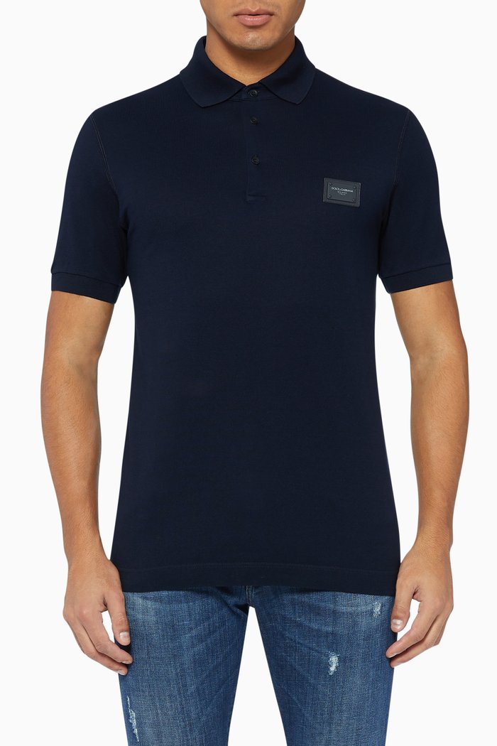 

Logo Plaque Knit Polo Shirt, Blue