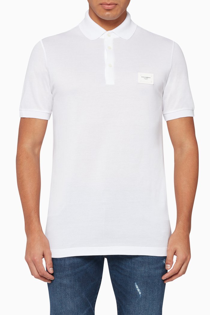 

Logo Plaque Knit Polo Shirt, White