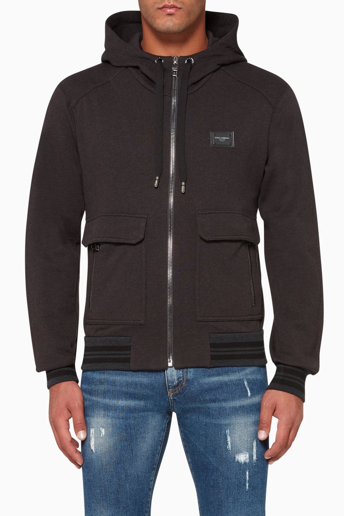 

Zip-Front Hooded Sweatshirt, Grey