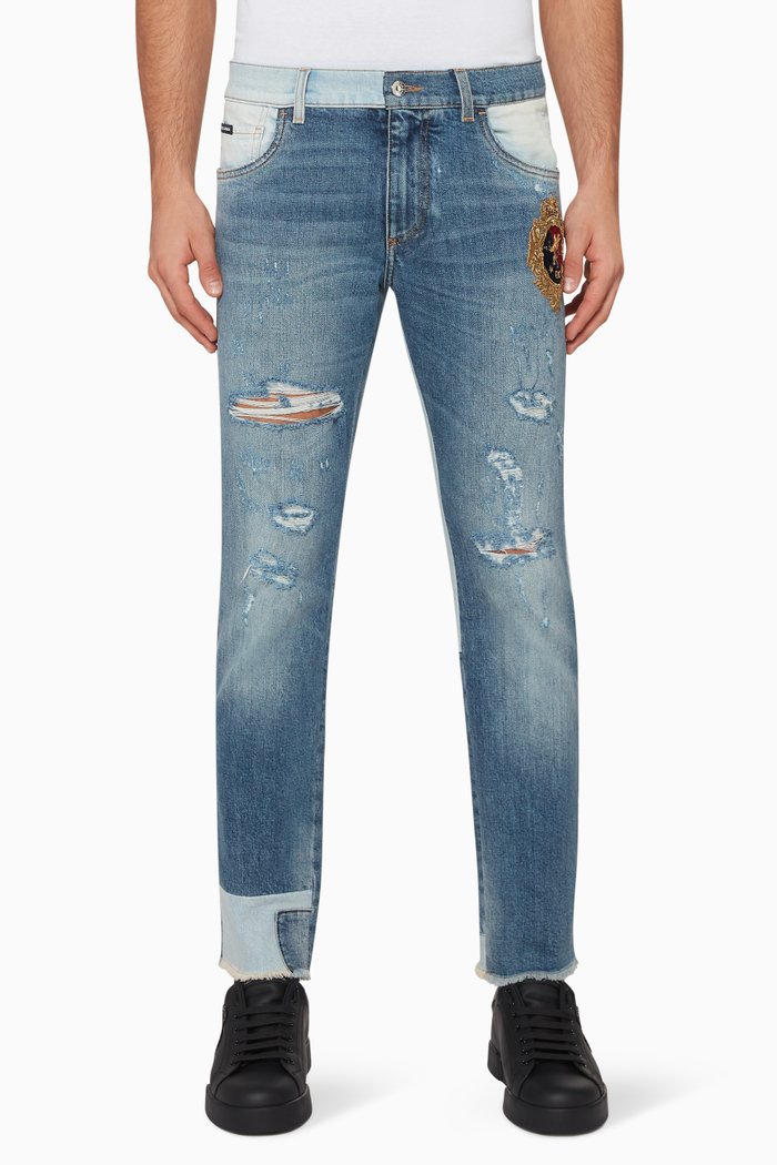 

Logo Patch Ripped Jeans, Blue