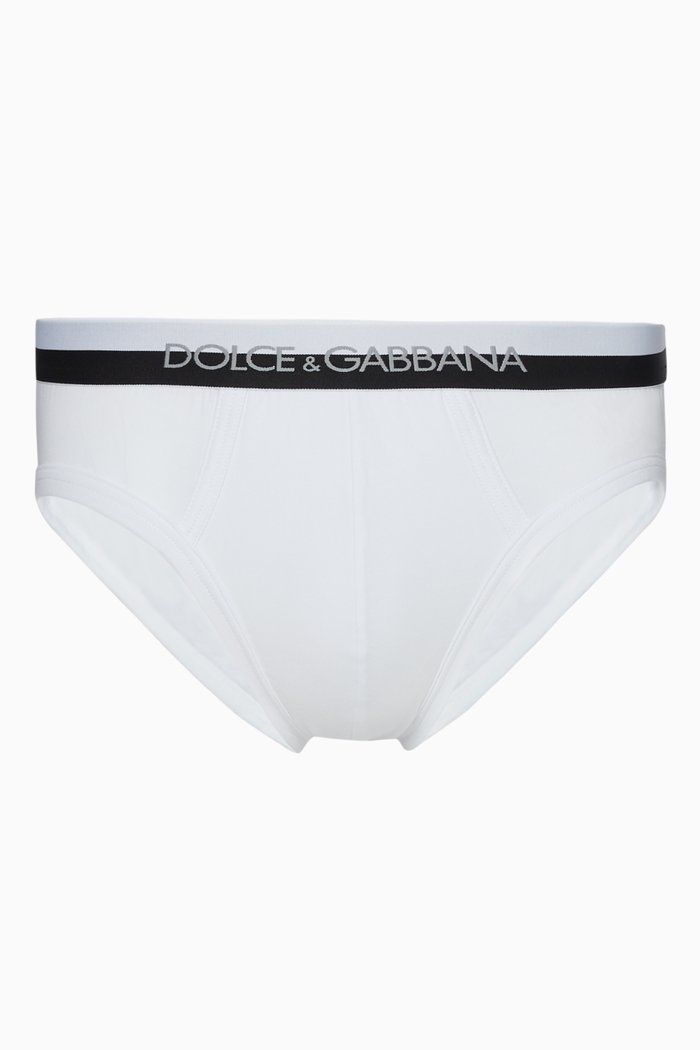 

Striped Logo-Print Midi Brief, White