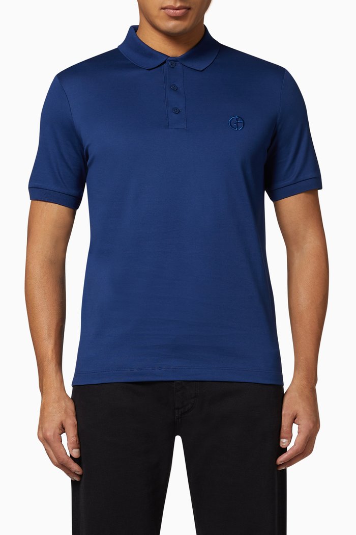 

Embroidered Logo Cotton Polo Shirt, Blue