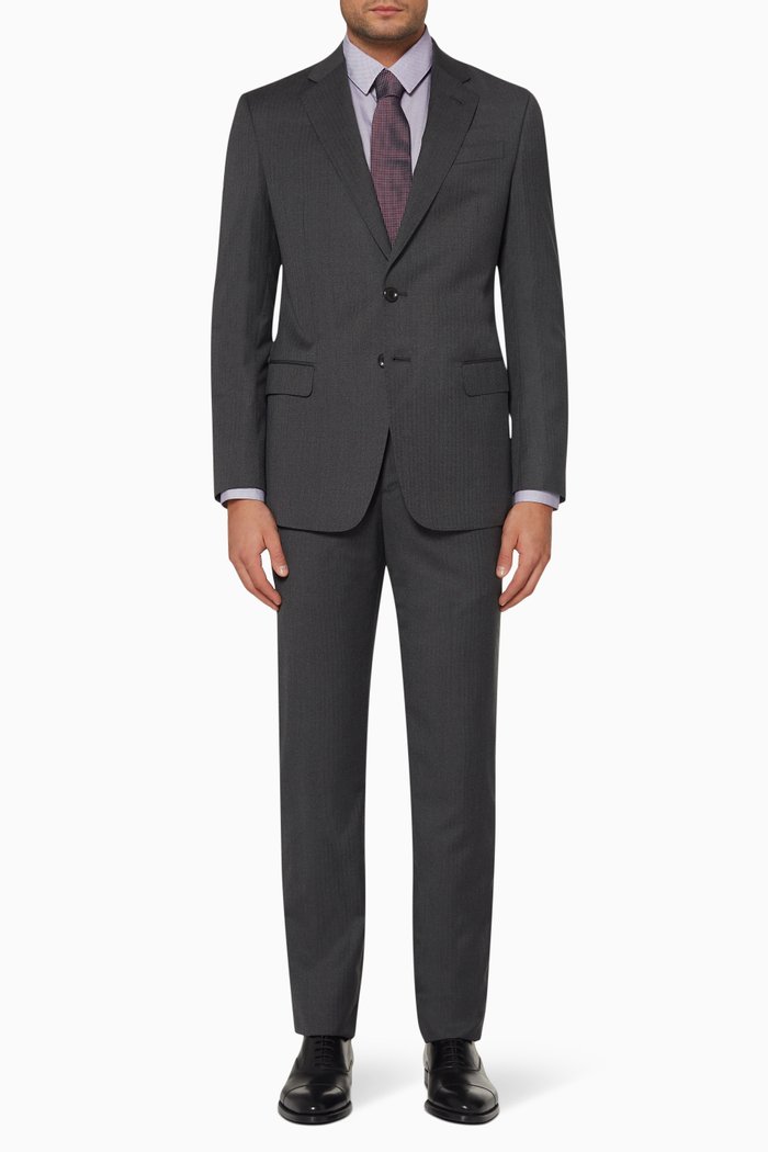 

Chevron Wool-Silk Blend Jacket & Pants, Grey
