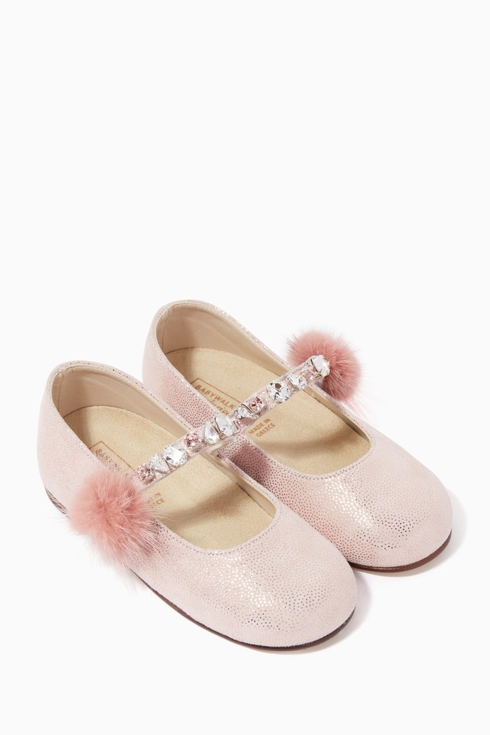 

Metallic Pom-Pom Detail Ballerina Flats, Pink