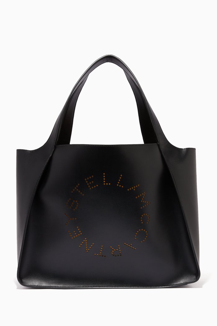 

Perforated Logo Leather Tote Bag, Black