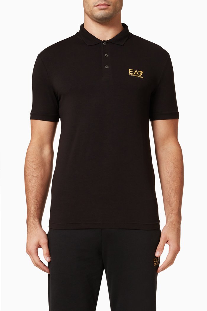 

EA7 Logo Polo Shirt in Cotton Blend, Black