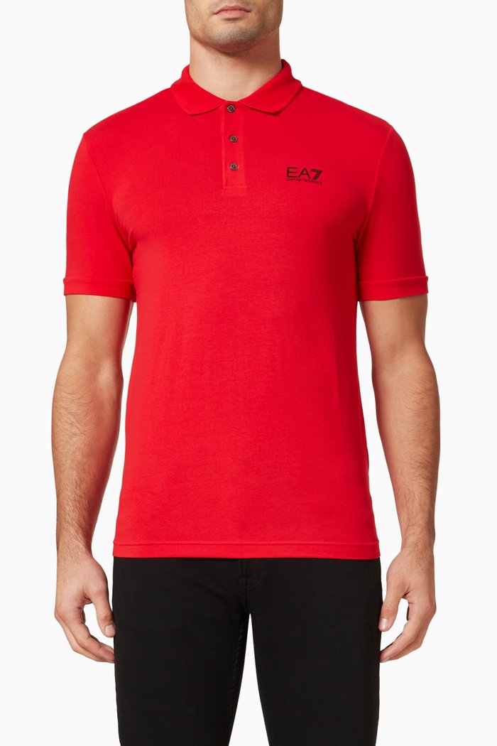 

EA7 Logo Polo Shirt in Cotton Blend, Red