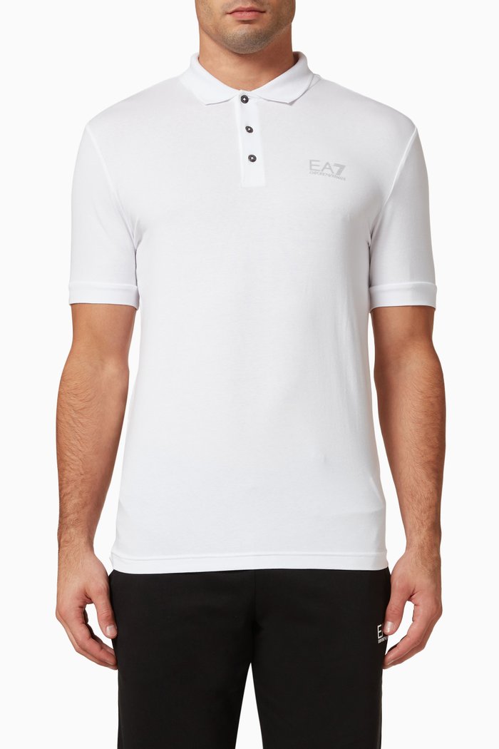 

EA7 Logo Polo Shirt in Cotton Blend, White