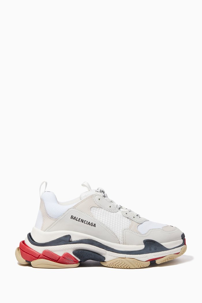 

Leather & Mesh Triple S Sneakers, White