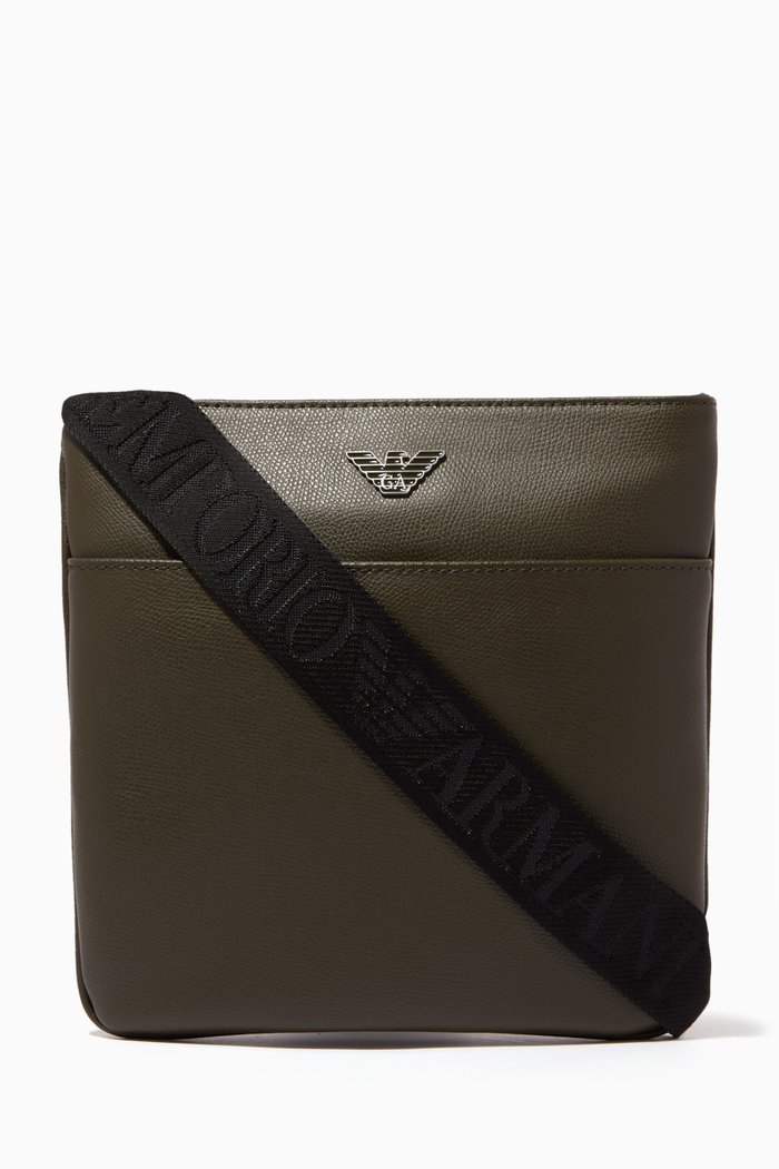 

Saffiano Leather Crossbody Flat Bag, Neutral