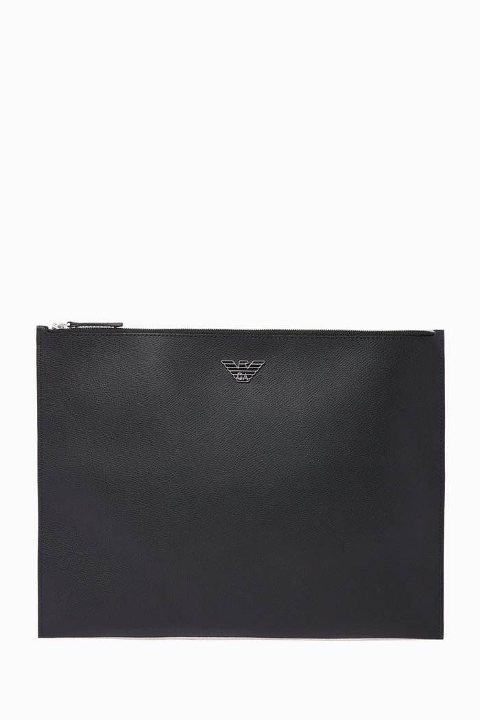 

Saffiano Leather Zip Document Holder, Black