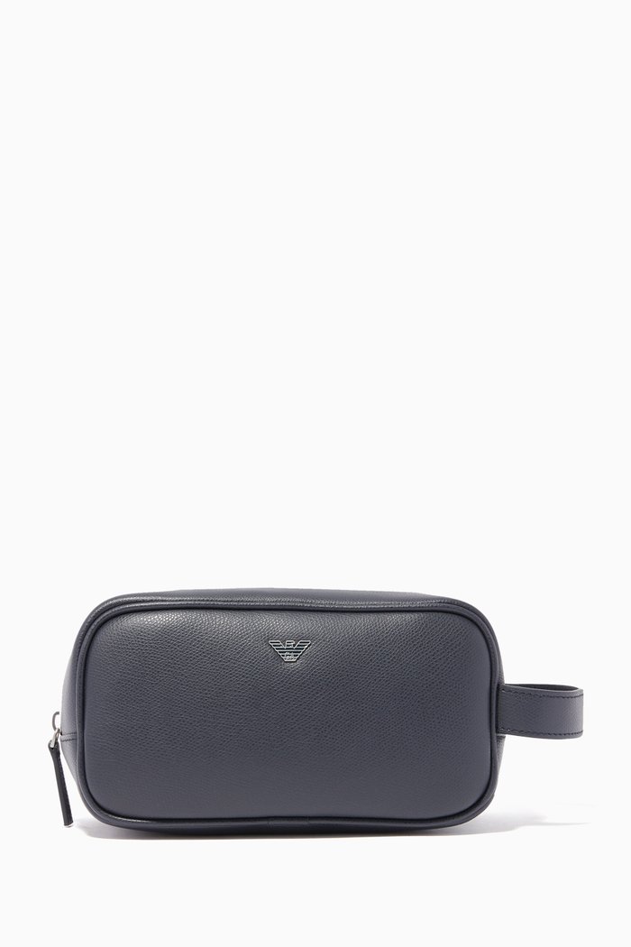 

Logo Applique Leather Beauty Case, Blue