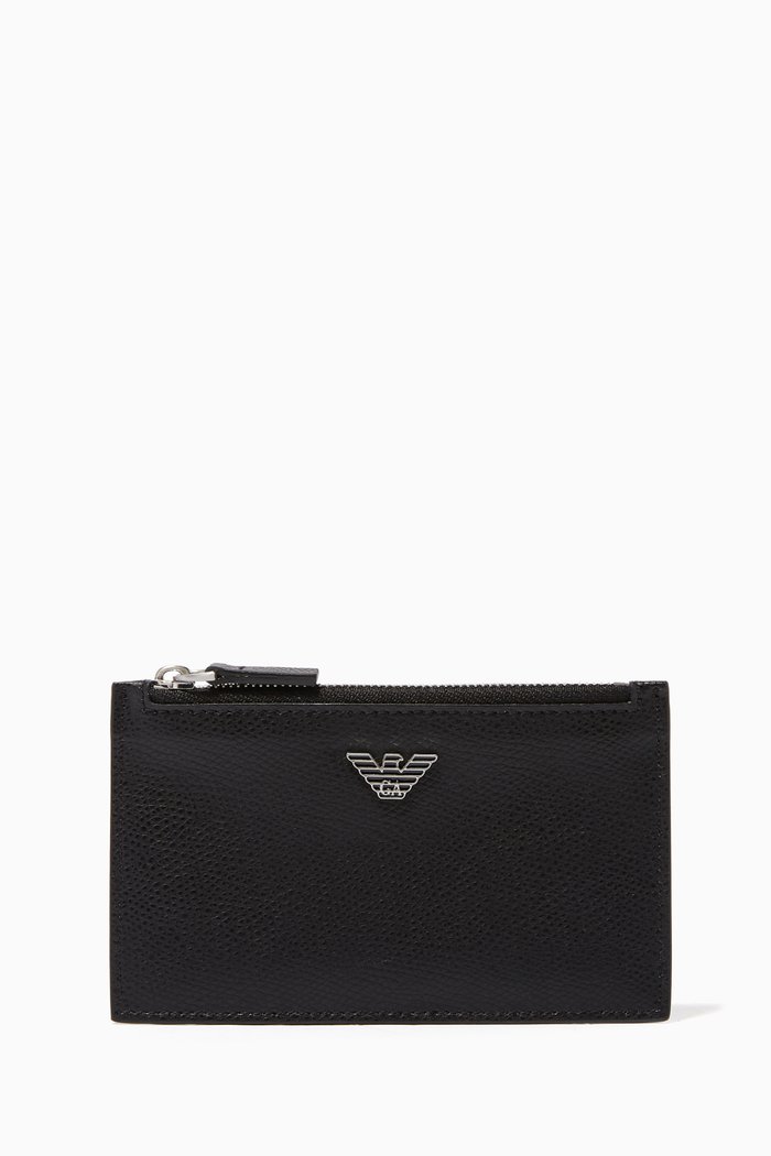 

Eagle Logo Leather Card Holder, Black
