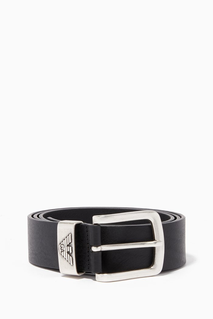

Metal Pin-Buckle Leather Belt, Black