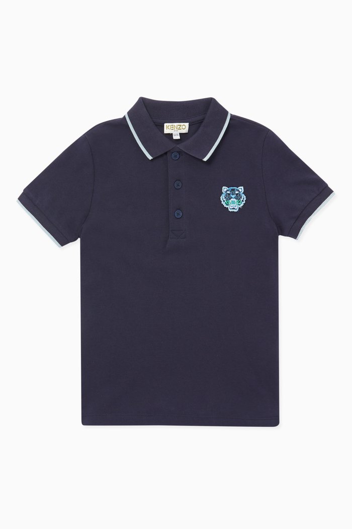 

Tiger Embroidered Short-Sleeved Polo Shirt, Blue