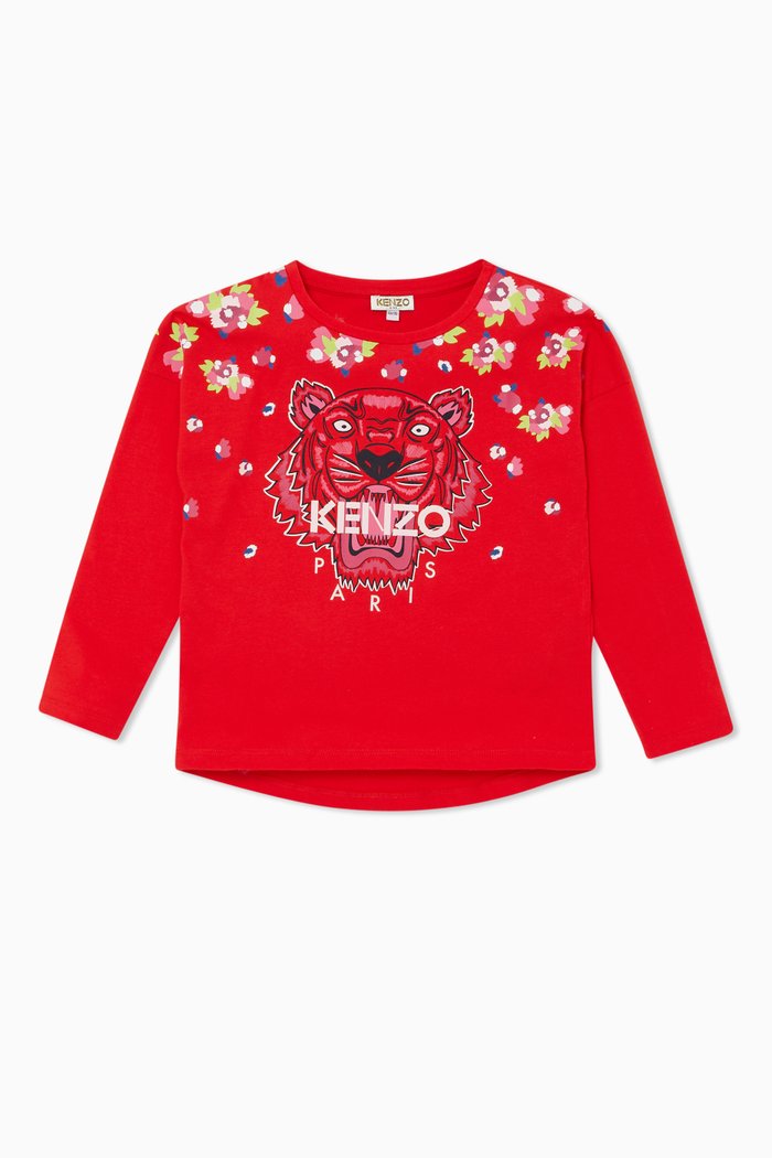 

Tiger Logo Long-Sleeved T-Shirt, Red