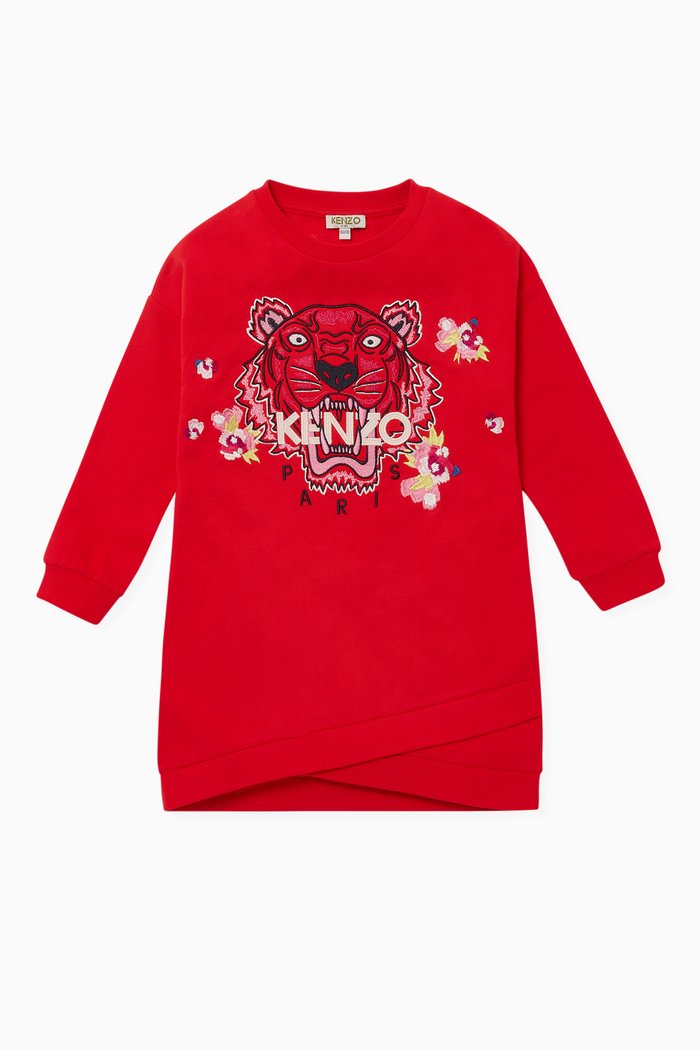 

Embroidered Tiger & Logo Sweater Dress, Red