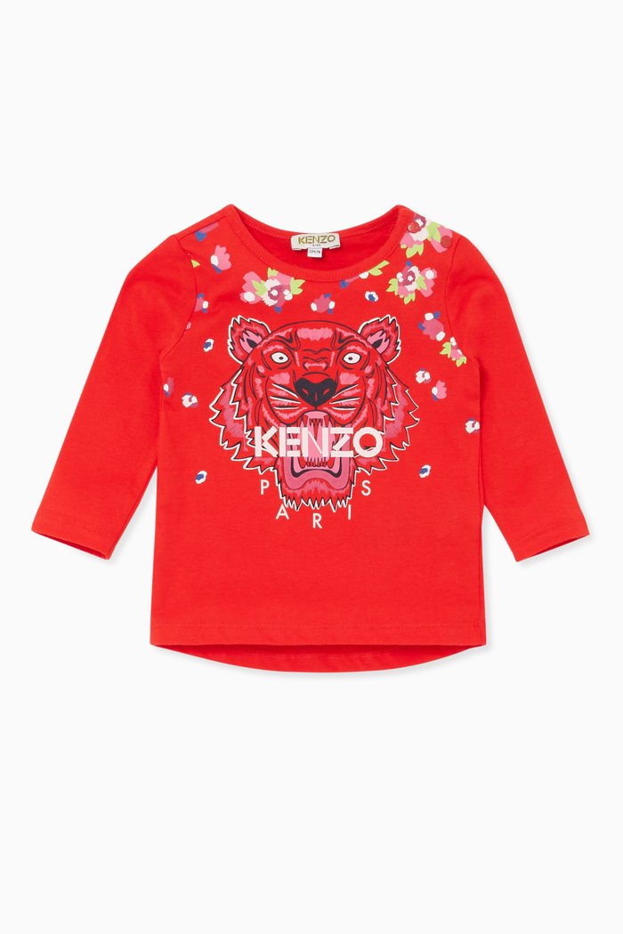 

Tiger Logo Long-Sleeved T-Shirt, Red