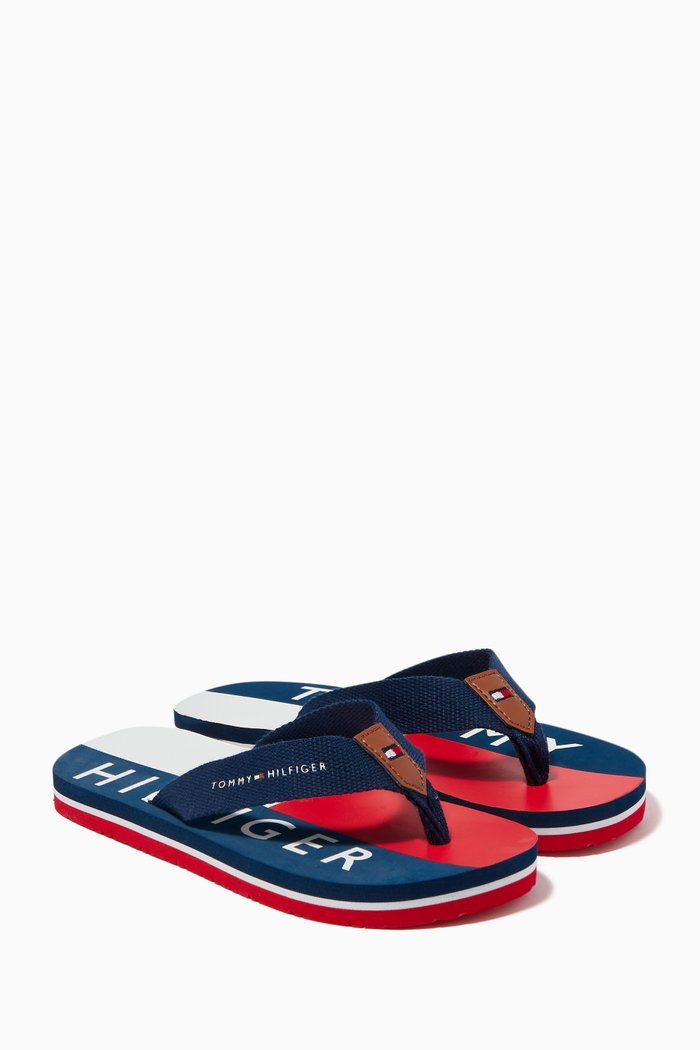 Tommy Flag Print Flip Flop in Rubber, Multicolour