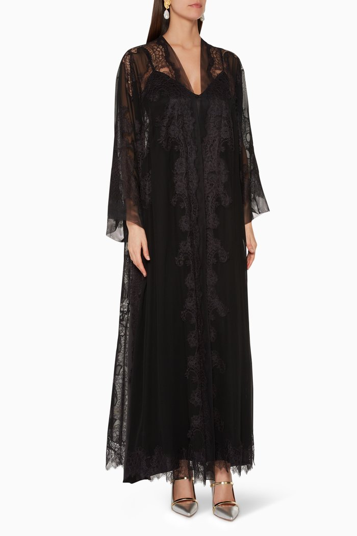 

Floral-Lace Abaya & Sheila, Black