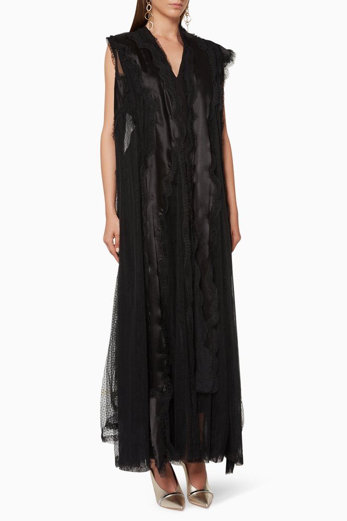 

Floral Appliqué Abaya, Black