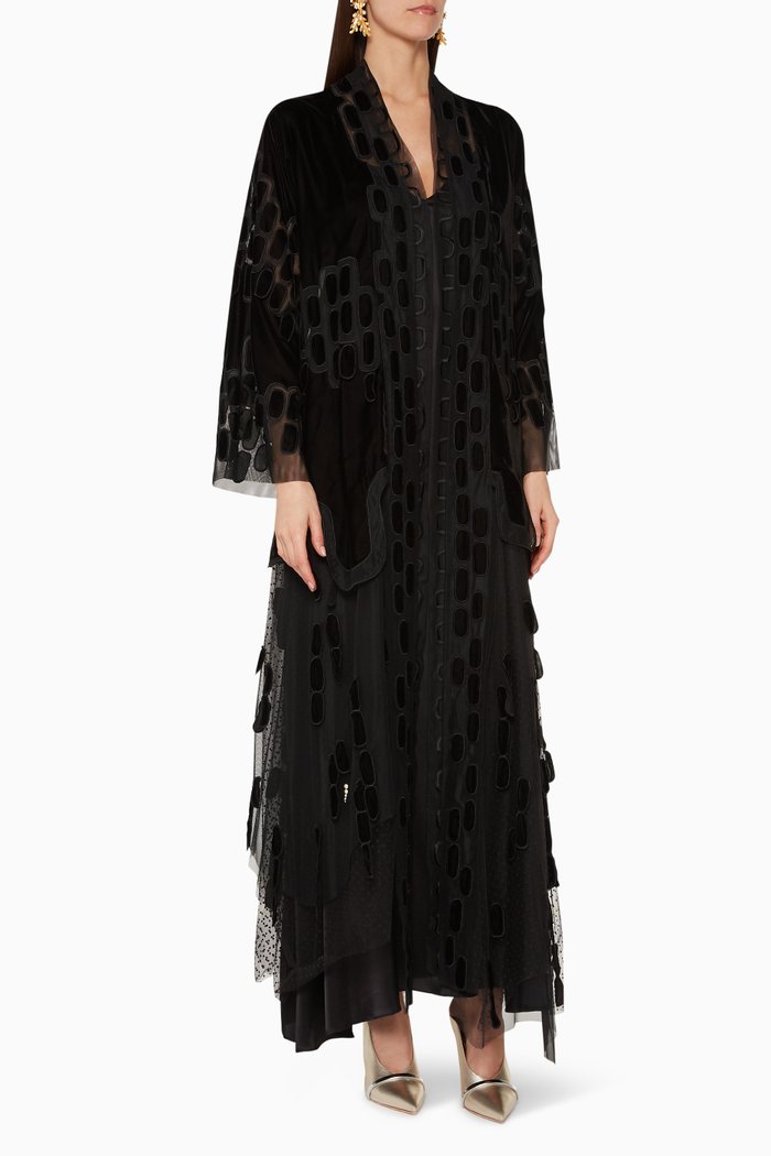 

Floral-Embroidered Abaya & Sheila, Black