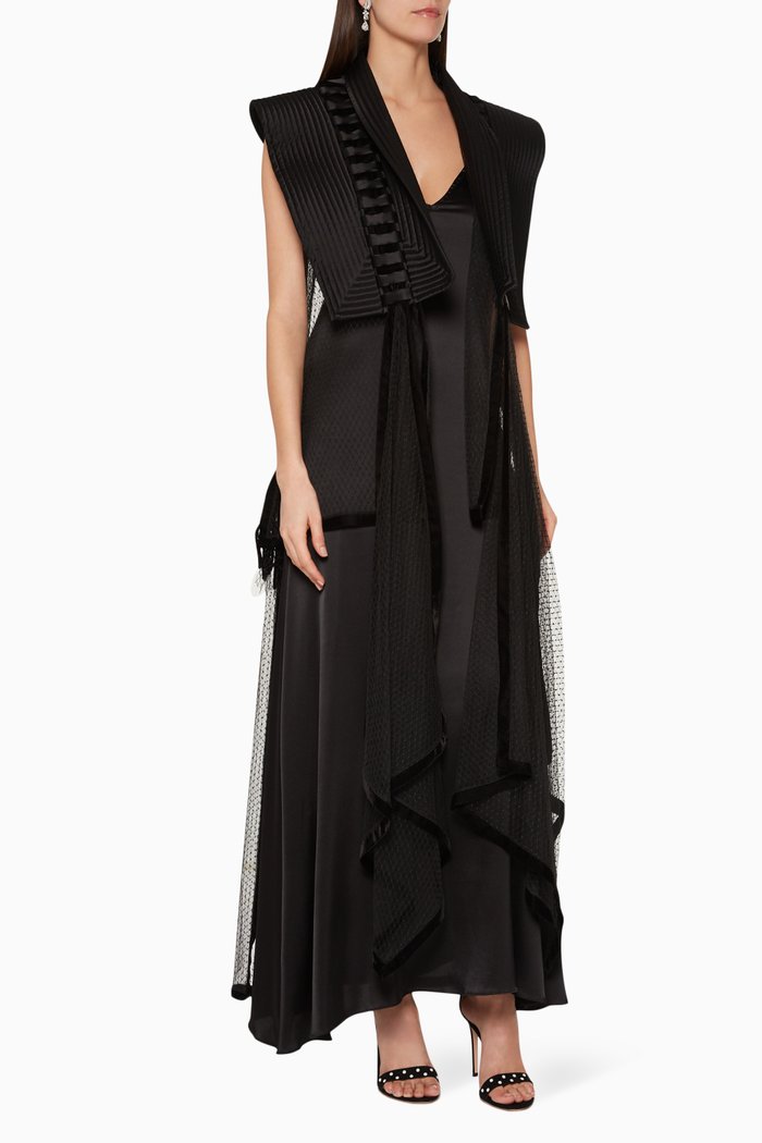 

Ruffled Sheer Mesh Abaya, Black