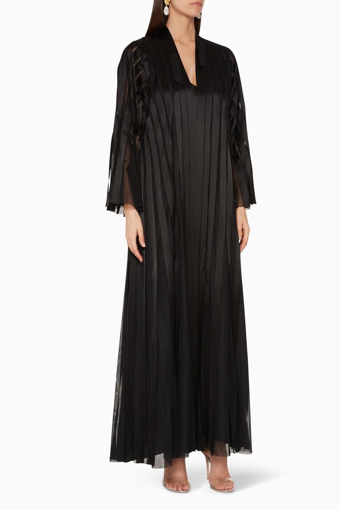 Satin Striped Abaya, Black