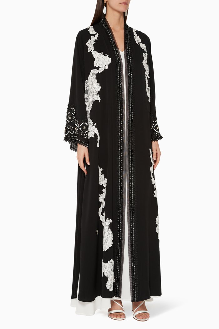 

Floral-Lace Abaya & Sheila, Black