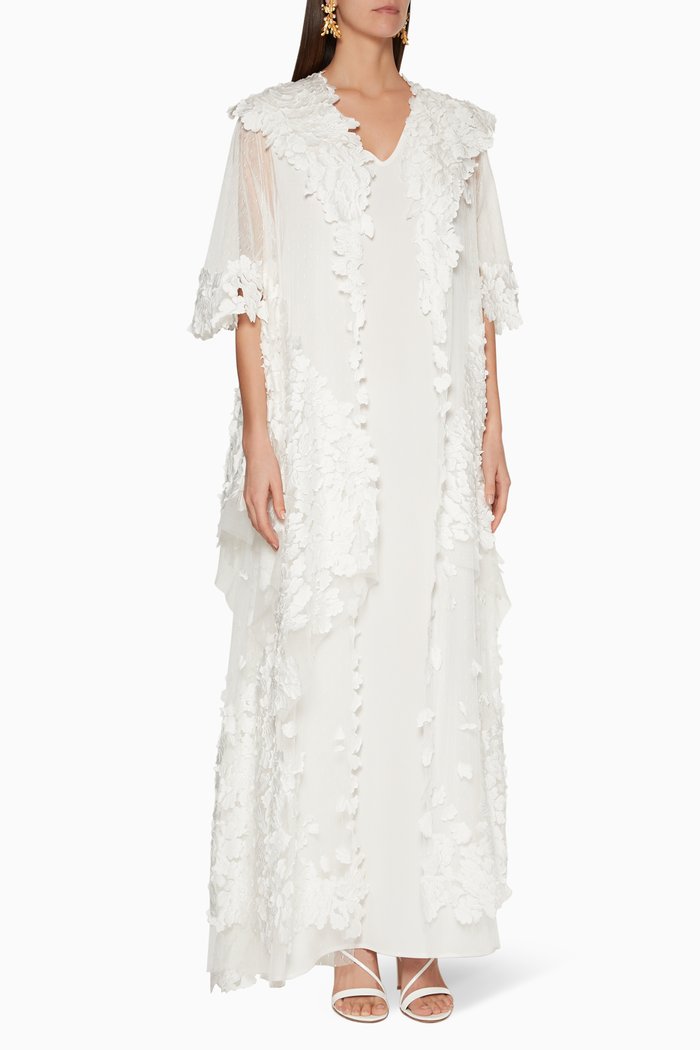 

Floral Lace Appliqué Abaya, White