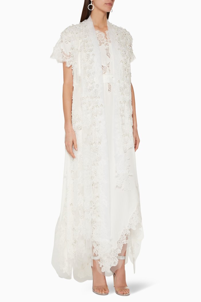

Lace & Pearl Embroidered Cape, White