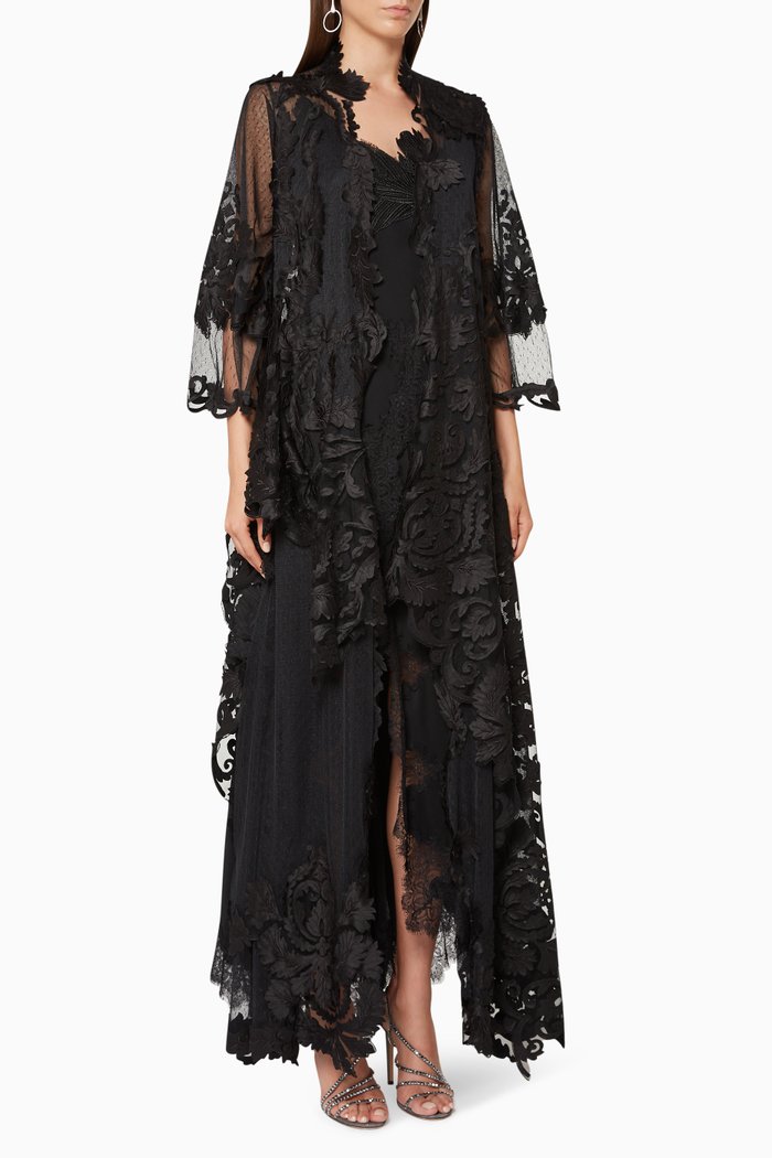 

Floral Lace Abaya, Black