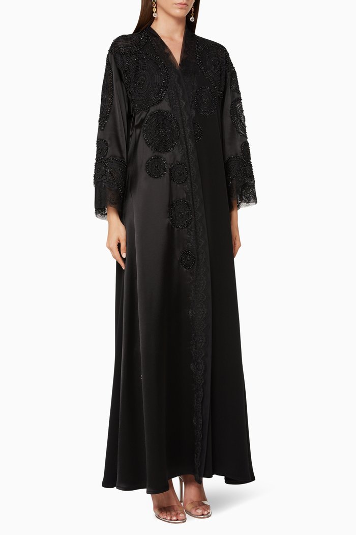 

Tonal Bead-Embellished Abaya, Black