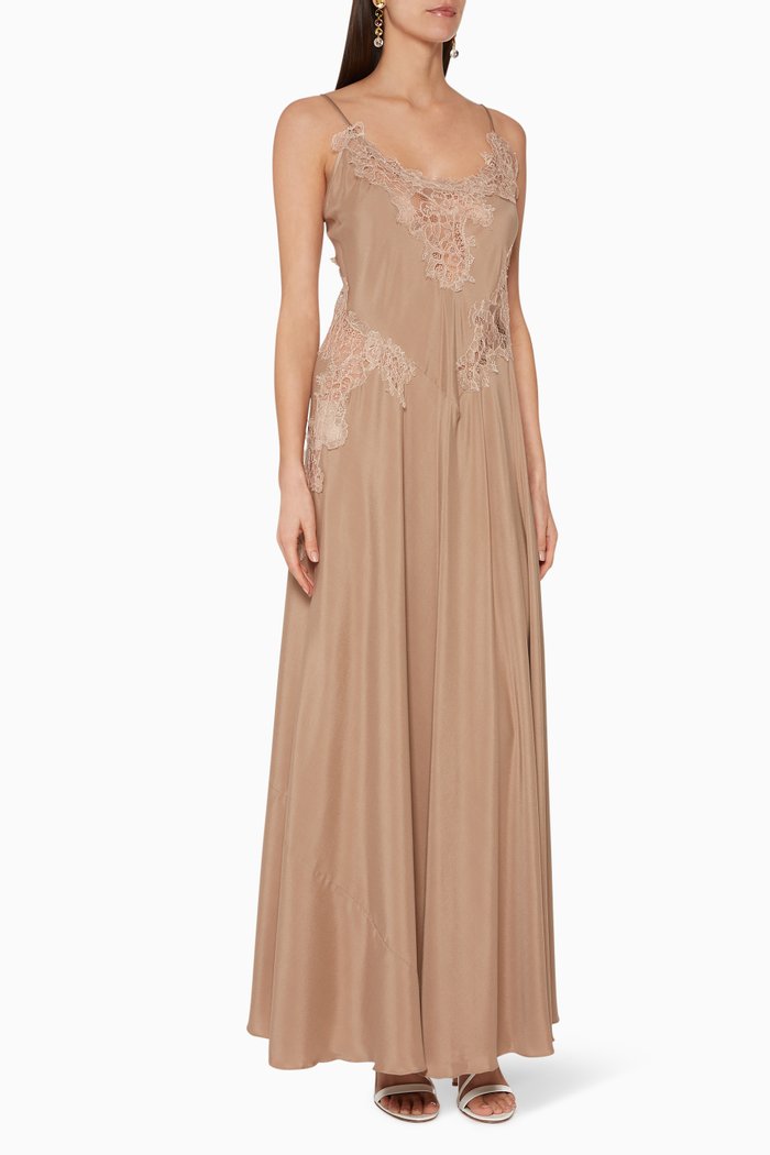 

Floral-Lace Jalabiya Inner Dress, Neutral