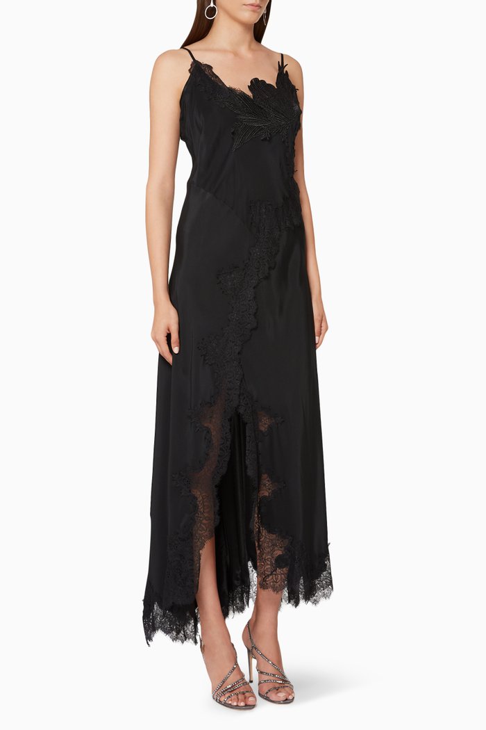 

Lace-Trimmed Jalabiya Inner Dress, Black