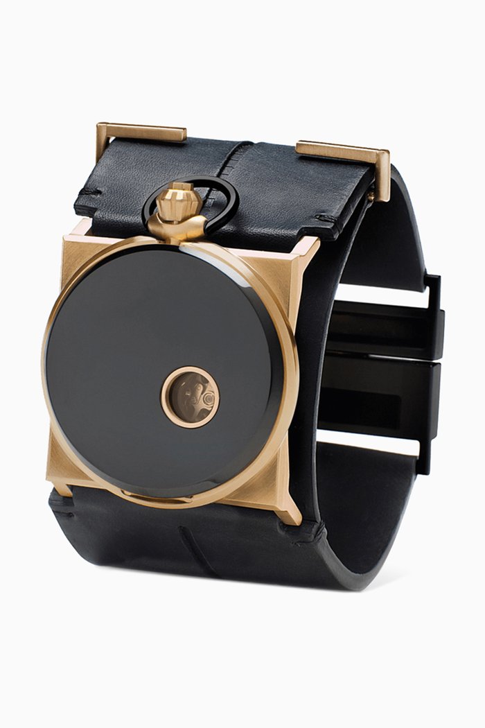 

Classic Gold & Leather Cuff Watch